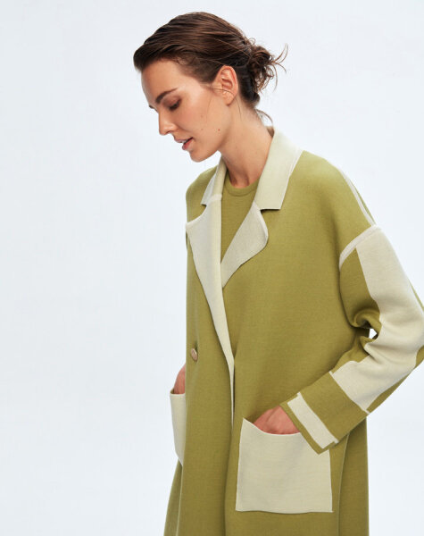 T24K-9024 Erkek Yaka Çelik Örgü Hırka FİABA-OLİVE - 2