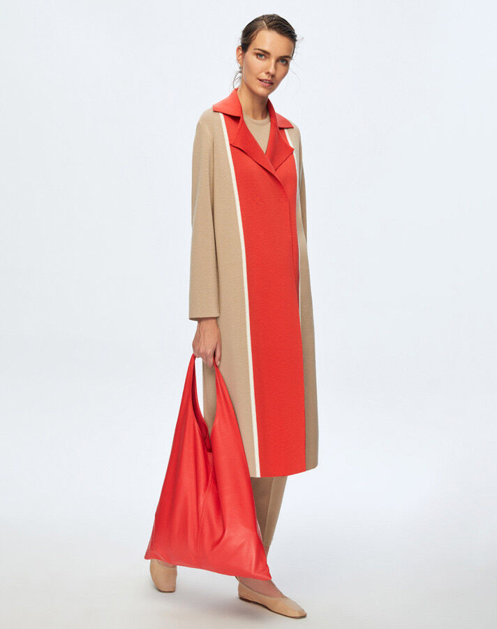 T24K-9025 İki Renkli Erkek Yaka Hırka CORO-CAMEL - 1