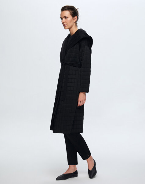 T24K-9026 Beli Kuşaklı Kapitone Hırka BLACK 