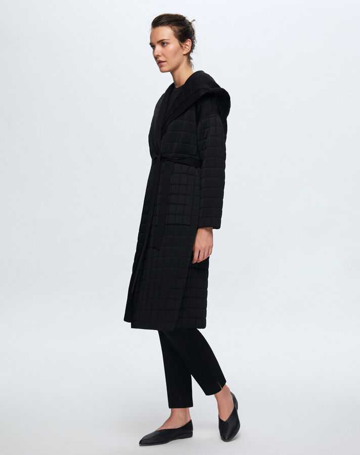 T24K-9026 Beli Kuşaklı Kapitone Hırka BLACK - 1