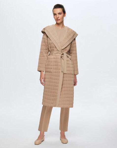 T24K-9026 Beli Kuşaklı Kapitone Hırka CORO-CAMEL 