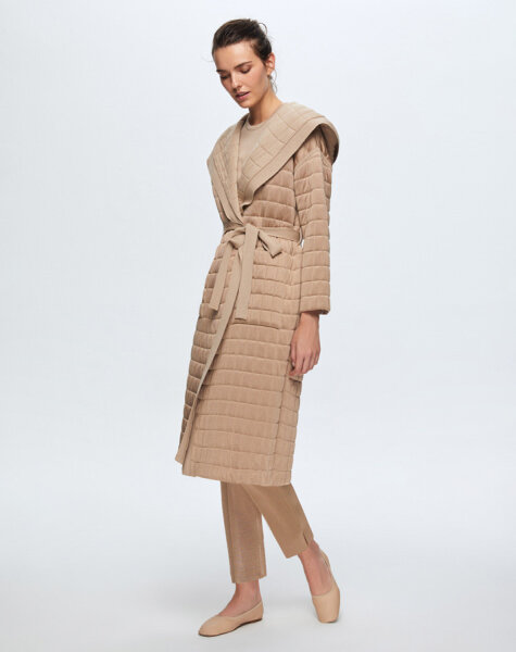 T24K-9026 Beli Kuşaklı Kapitone Hırka CORO-CAMEL - 2