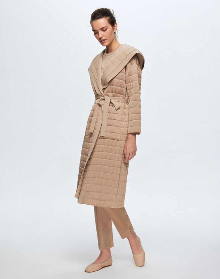 T24K-9026 Beli Kuşaklı Kapitone Hırka CORO-CAMEL - 2