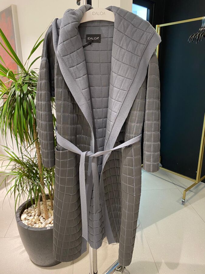 T24K-9026 Beli Kuşaklı Kapitone Hırka OMERO-DARK GREY - 1