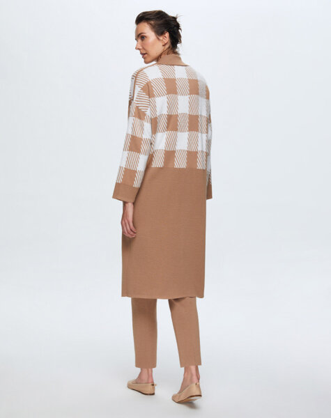 T24K-9027 Kare Kaz Ayağı Uzun Hırka COMO-CAREMEL - 3