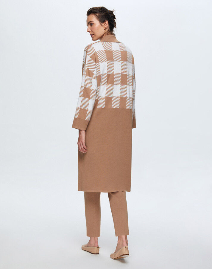 T24K-9027 Kare Kaz Ayağı Uzun Hırka COMO-CAREMEL - 3