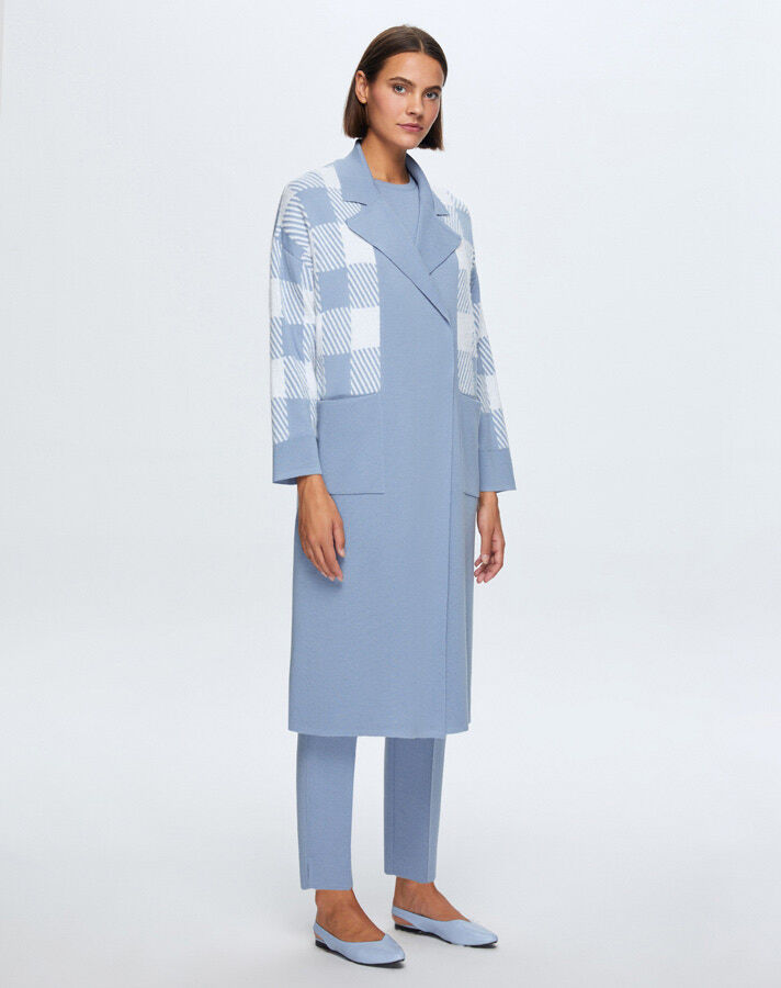 T24K-9027 Kare Kaz Ayağı Uzun Hırka OVALE-BLUE - 1