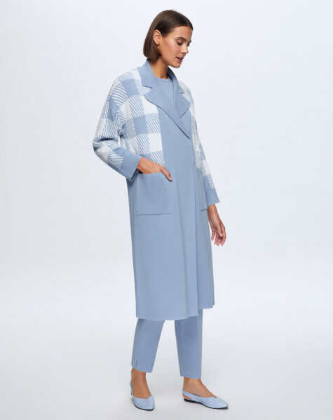 T24K-9027 Kare Kaz Ayağı Uzun Hırka OVALE-BLUE - 2