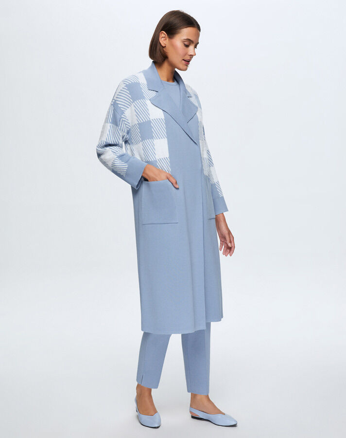 T24K-9027 Kare Kaz Ayağı Uzun Hırka OVALE-BLUE - 2