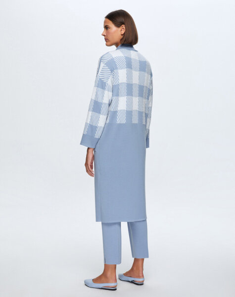 T24K-9027 Kare Kaz Ayağı Uzun Hırka OVALE-BLUE - 3