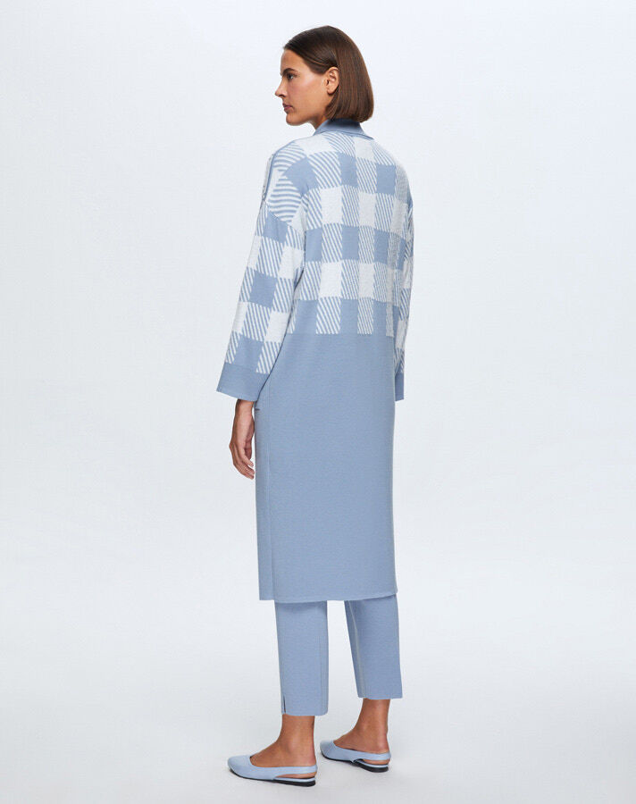 T24K-9027 Kare Kaz Ayağı Uzun Hırka OVALE-BLUE - 3