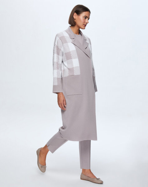 T24K-9027 Kare Kaz Ayağı Uzun Hırka TERRA-MİLKY 