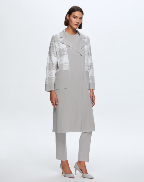 T24K-9027 Kare Kaz Ayağı Uzun Hırka VİLLA-GREY 