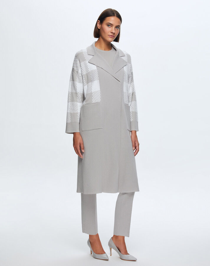 T24K-9027 Kare Kaz Ayağı Uzun Hırka VİLLA-GREY - 1