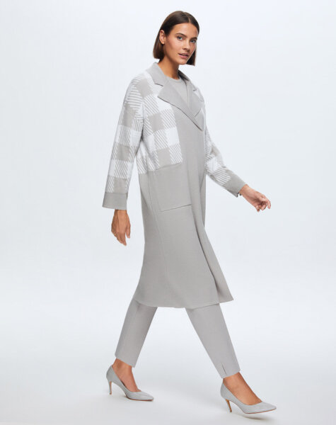 T24K-9027 Kare Kaz Ayağı Uzun Hırka VİLLA-GREY - 2