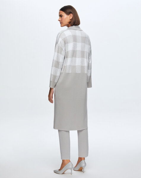 T24K-9027 Kare Kaz Ayağı Uzun Hırka VİLLA-GREY - 3