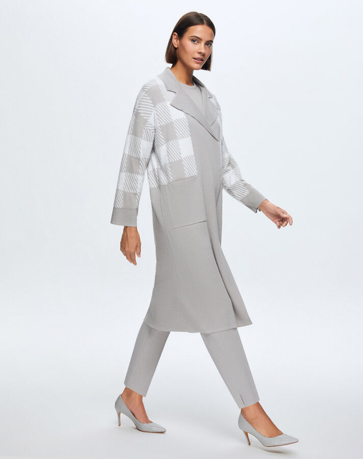 T24K-9027 Kare Kaz Ayağı Uzun Hırka VİLLA-GREY - 2