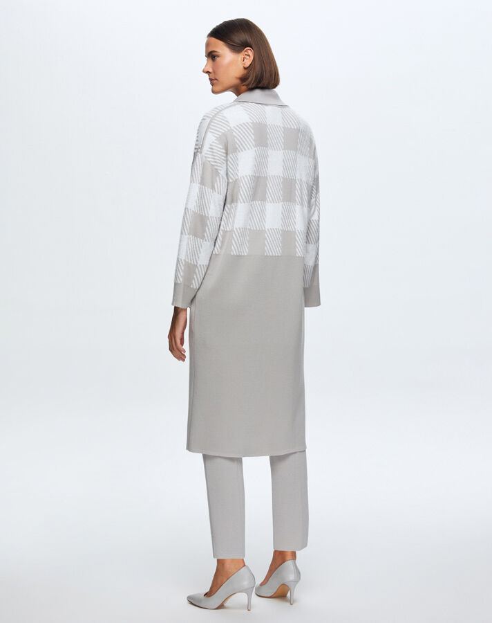 T24K-9027 Kare Kaz Ayağı Uzun Hırka VİLLA-GREY - 3