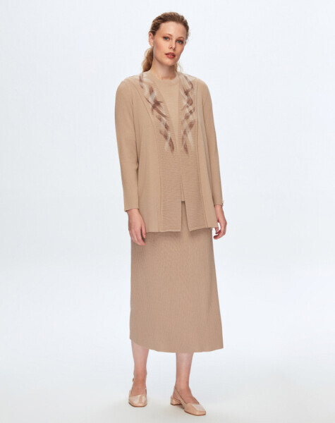 Keçe Detaylı Kahverengi Hırka CORO-CAMEL - 1