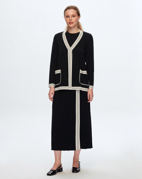 Renk Şeritli Cepli Kahverengi Hırka - 5