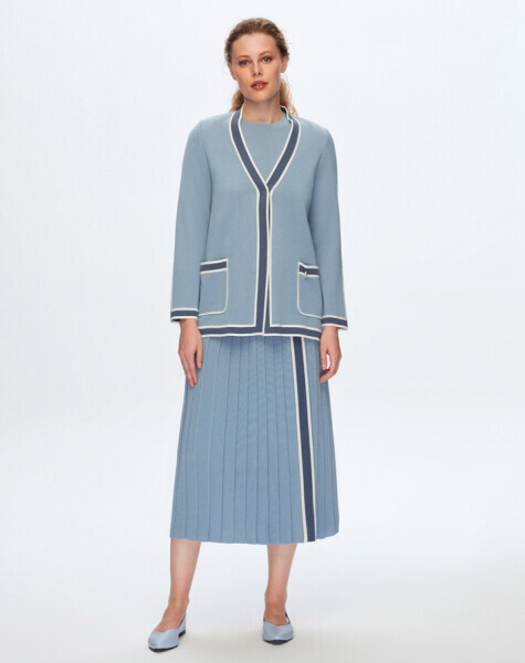 Renk Şeritli Cepli Gri Hırka - 2