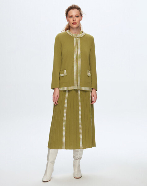 Kaz Ayağı Desen Detaylı Cepli Kahverengi Hırka - 3