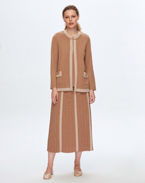 Kaz Ayağı Desen Detaylı Cepli Mavi Hırka - 4