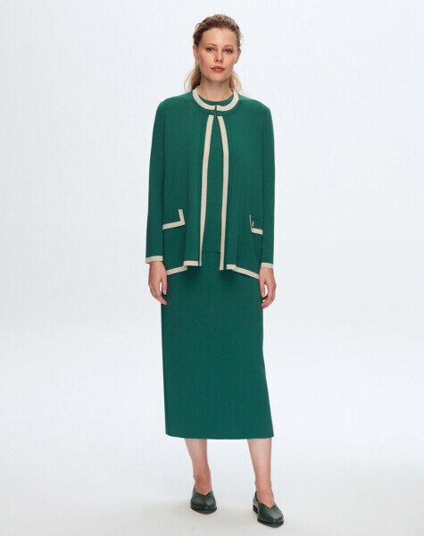 Cep Kapaklı Elagant 1056-GREEN Hırka - 2