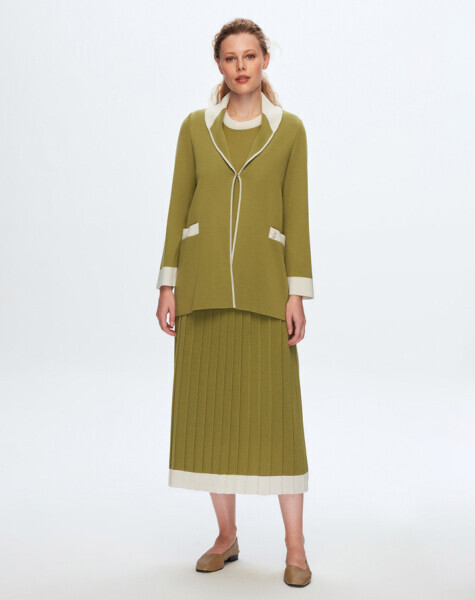 Şal Yaka İki Renkli Bej Hırka - 3