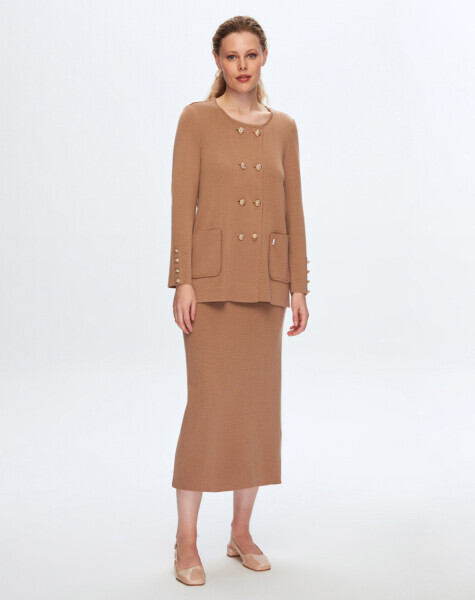 Yuvarlak Yaka Düğme Detaylı OGGİ-Gri Hırka - 4