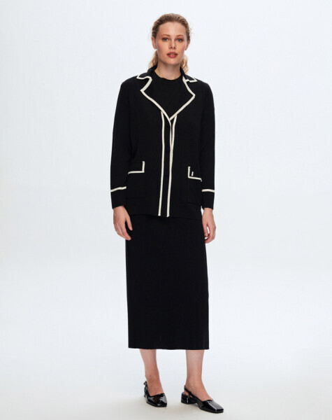 Erkek Yaka Şerit Detaylı Siyah Hırka - 2