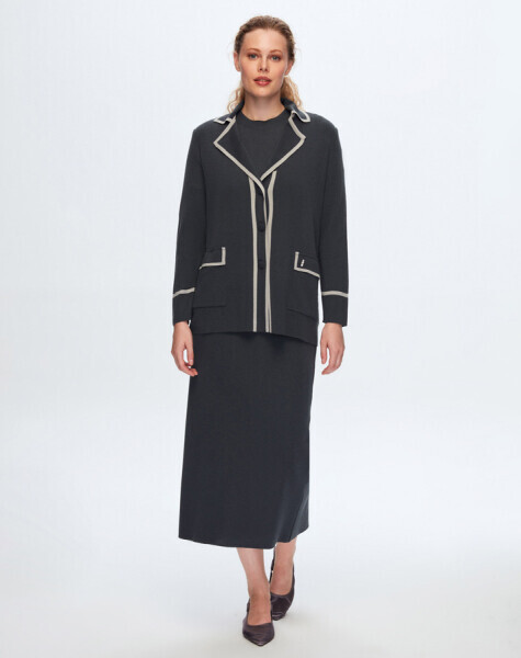 Erkek Yaka Şerit Detaylı OGGİ-Gri Hırka 