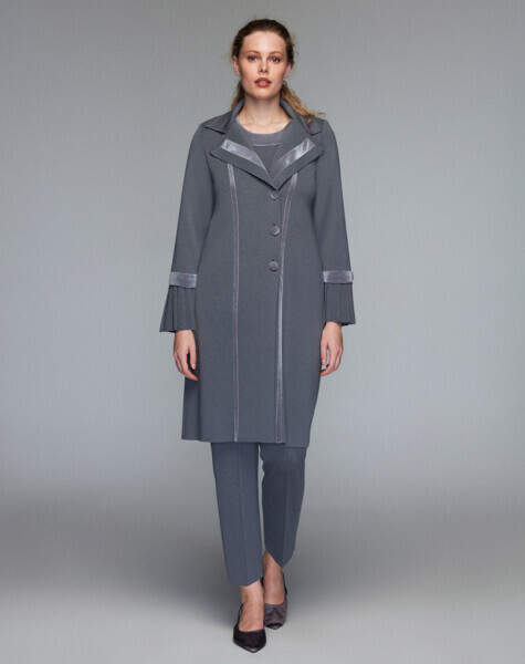 Kol Detaylı Gömlek Yaka Mavi Hırka - 4