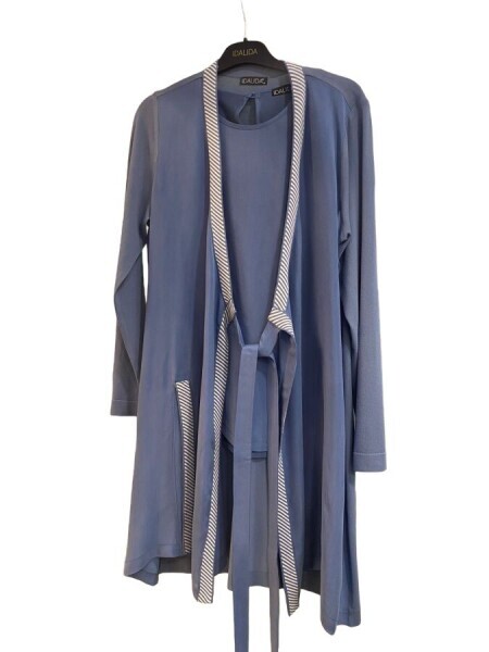T24Y-0006 Bağlama Detaylı Cupro Hırka Bluz Takım BLUE - 1
