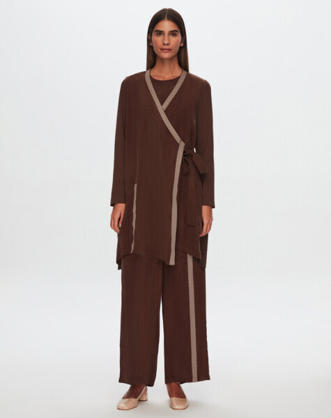 T24Y-0006 Bağlama Detaylı Cupro Hırka Bluz Takım CACAO - 1