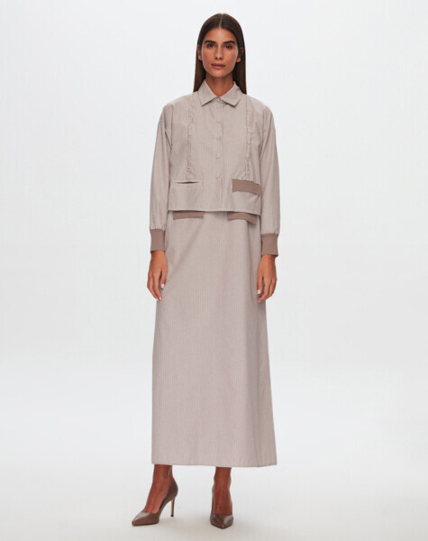 T24Y-0008 Çizgili Crop Ceket Elbise Takım BEİGE 