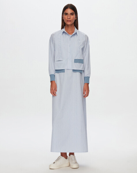 T24Y-0008 Çizgili Crop Ceket Elbise Takım BLUE - 1