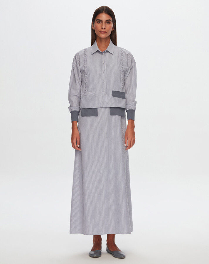 T24Y-0008 Çizgili Crop Ceket Elbise Takım - 7