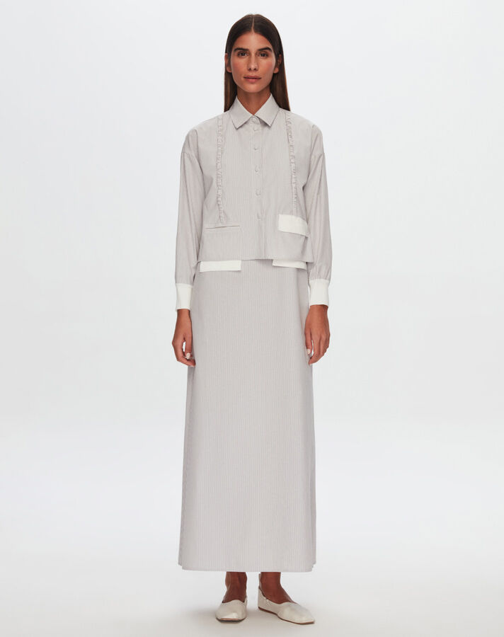 T24Y-0008 Çizgili Crop Ceket Elbise Takım - 9