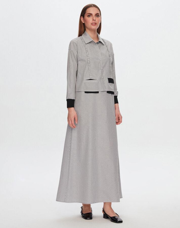 T24Y-0008 Çizgili Crop Ceket Elbise Takım - 11