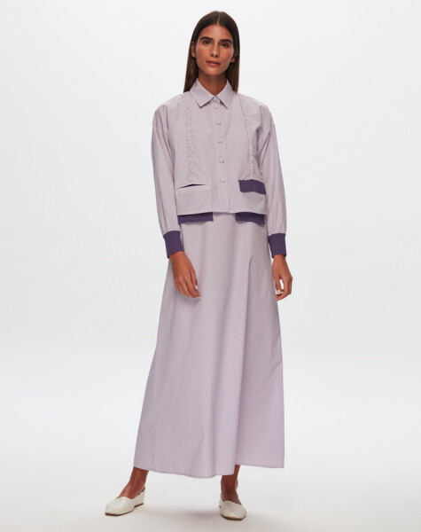 T24Y-0008 Çizgili Crop Ceket Elbise Takım - 13
