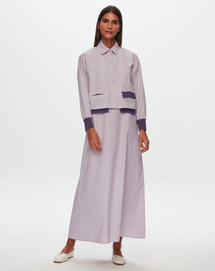 T24Y-0008 Çizgili Crop Ceket Elbise Takım - 13