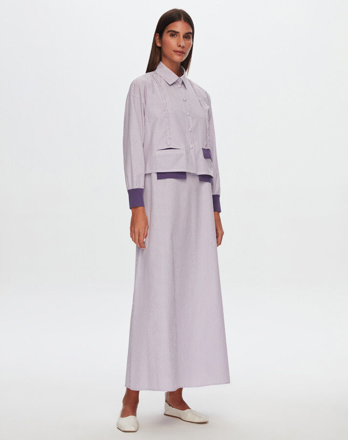 T24Y-0008 Çizgili Crop Ceket Elbise Takım - 14