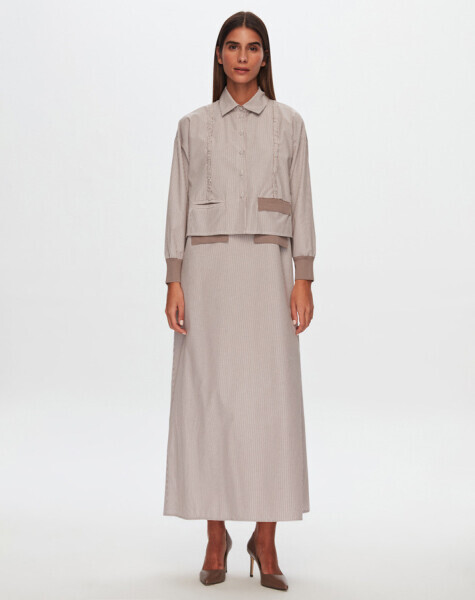 T24Y-0008 Çizgili Crop Ceket Elbise Takım MİNK - 2