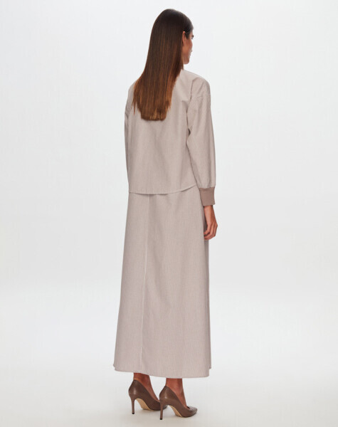 T24Y-0008 Çizgili Crop Ceket Elbise Takım MİNK - 3