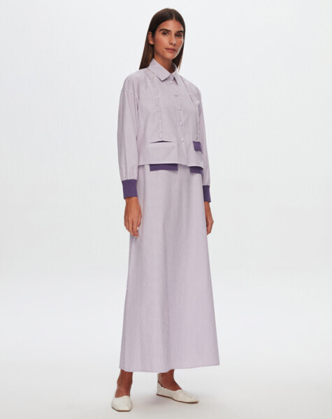 T24Y-0008 Çizgili Crop Ceket Elbise Takım PURPLE - 2
