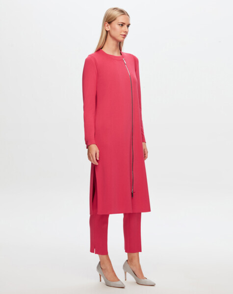 T24Y-1001 Fermuarlı Uzun Yelek 1153-FUCHSİA - 2