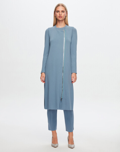 T24Y-1001 Fermuarlı Uzun Yelek 1236-BLUE - 2