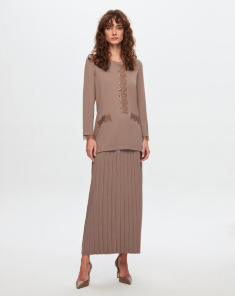 T24Y-2000 Trıko Pilise Etek 1252-MİNK - 1