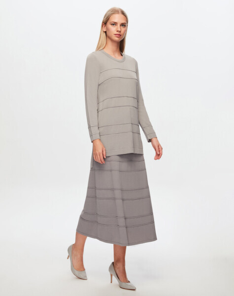 T24Y-2002 Çan Kesim Bekletmeli Etek 1381-DARK GREY - 1